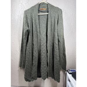 Belldini Womens Solid Crochet‎ Cardigan Sweater Green Open Front Size Medium